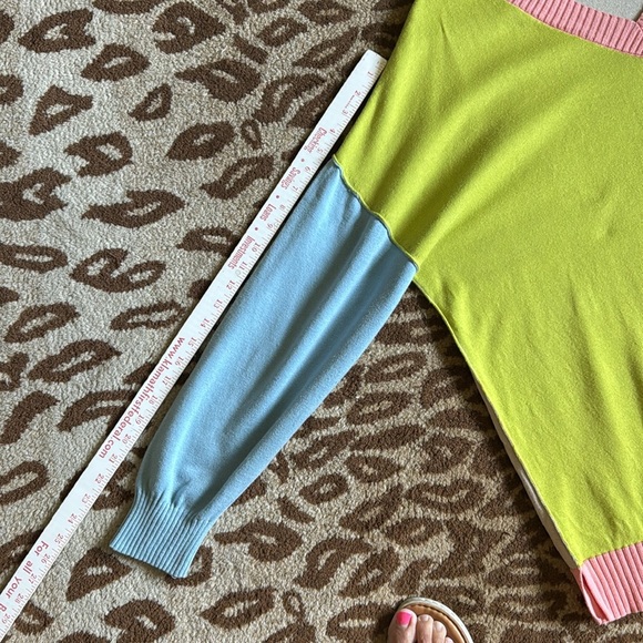 Belle by Kim Gravel Pastel Color Block Sweater Womens XL drop shoulder Cotton - Picture 9 of 9